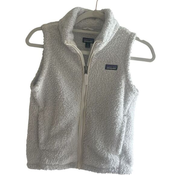 Patagonia White Sherpa Deep Fleece Full Zip Vest Girls Size Medium 10 - Picture 1 of 4